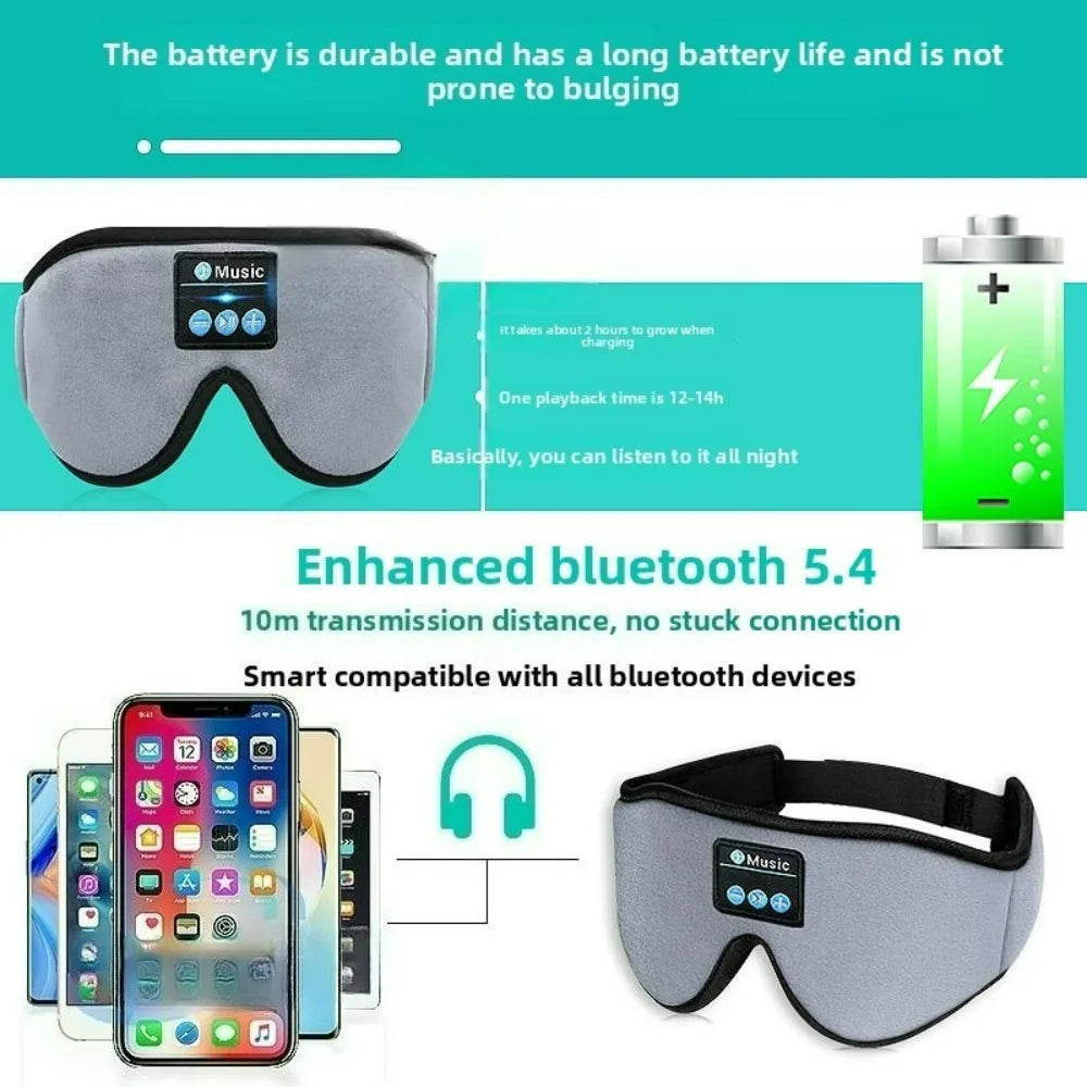 3D Portable Bluetooth Music Sleep Eye Mask: Light-Blocking for Sleep with Detachable Parts Smart Call Ideal for Restful Nights