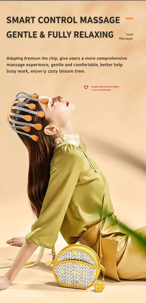Orange Octopus Head Massager, 10/20 Independent Massage Heads, Wireless Vibration Scalp Scratcher for Daily Relaxation